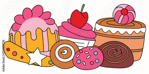 Hand-Drawn Bakery Shop Illustration Collection – Sweets, Pastries & Baking Goods