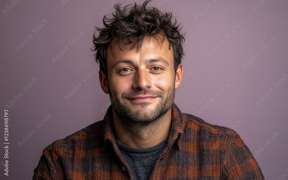 handsome man with a beard and a color shirt is smiling handsome man with a beard and a color shirt is smiling