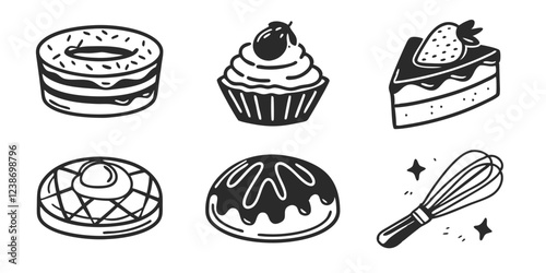 Hand-Drawn Bakery Shop Illustration Collection – Sweets, Pastries & Baking Goods