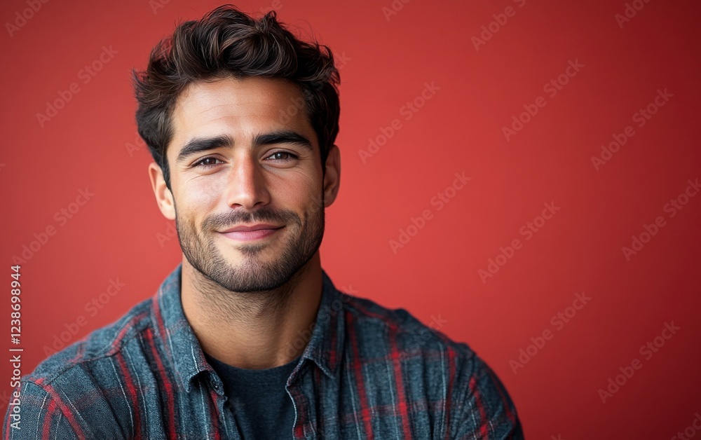 A man with a beard and a plaid shirt is smiling at the camera A man with a beard and a plaid shirt is smiling at the camera