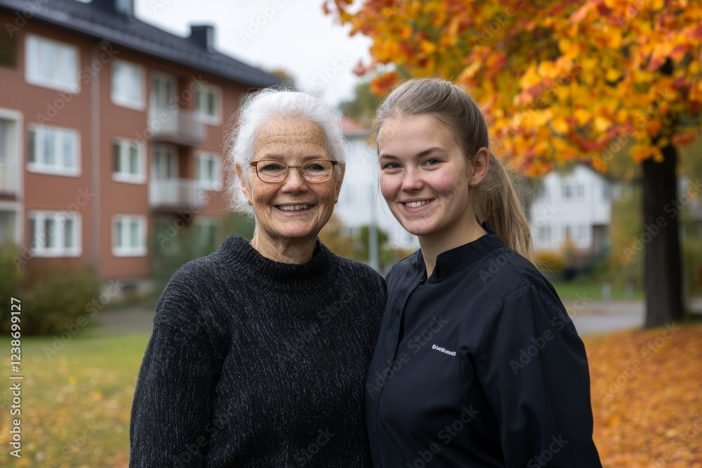 Portrait of a smiling senior woman and his young female caretaker in nursing home Portrait of a smiling senior woman and his young female caretaker in nursing home