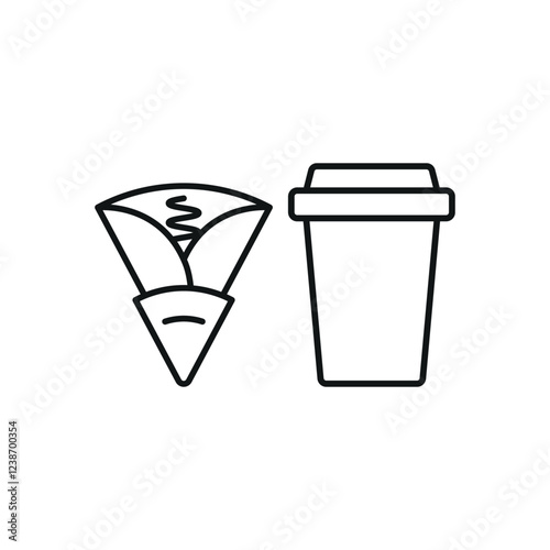 Drink and crepe set food icon represents a delightful snack combo, perfect for café menus, bakery designs, and dessert-themed illustrations.