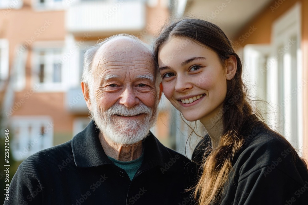 Portrait of a smiling senior man and his young female caretaker in nursing home Portrait of a smiling senior man and his young female caretaker in nursing home