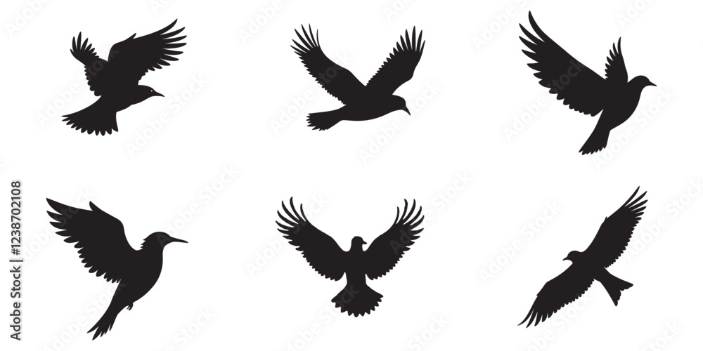 Naklejka premium flying birds silhouette collection black vector isolated design