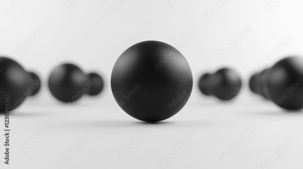 Symmetrical arrangement of black spheres on a white surface creating a visually striking perspective effect in a minimalist setting Symmetrical arrangement of black spheres on a white surface creating a visually striking perspective effect in a minimalist setting