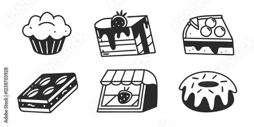 Hand-Drawn Bakery Shop Illustration Collection – Sweets, Pastries & Baking Goods
