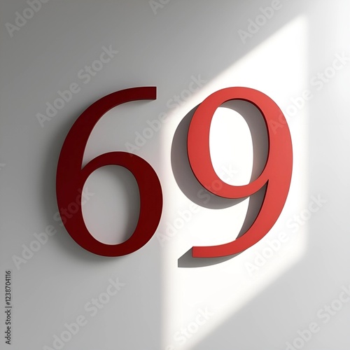 Stylish red numbers 69 add a modern touch to any space Perfect for minimalist home decor or as unique wall art. photo