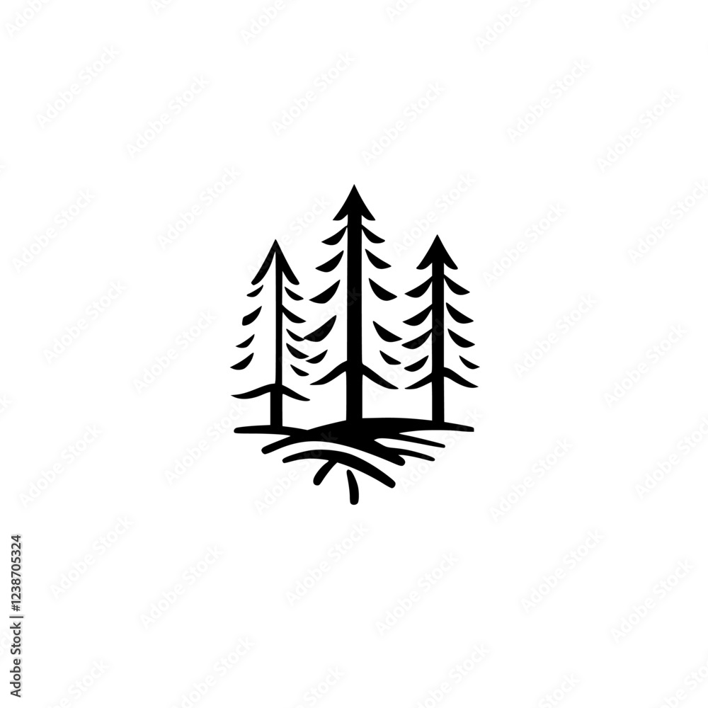 Obraz premium Majestic Trio: A Minimalist Pine Tree Forest Illustration