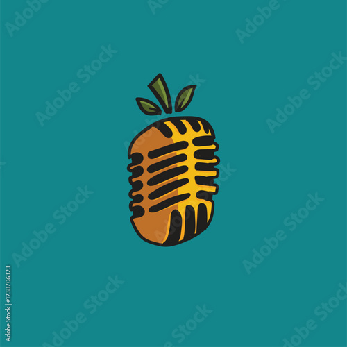 Vibrant mango-shaped microphone logo, blending creativity and communication. Perfect for radio, podcasts, and TV, symbolizing fresh, engaging content.