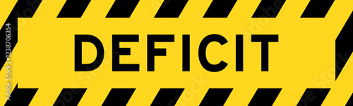 Yellow and black color with line striped label banner with word deficit