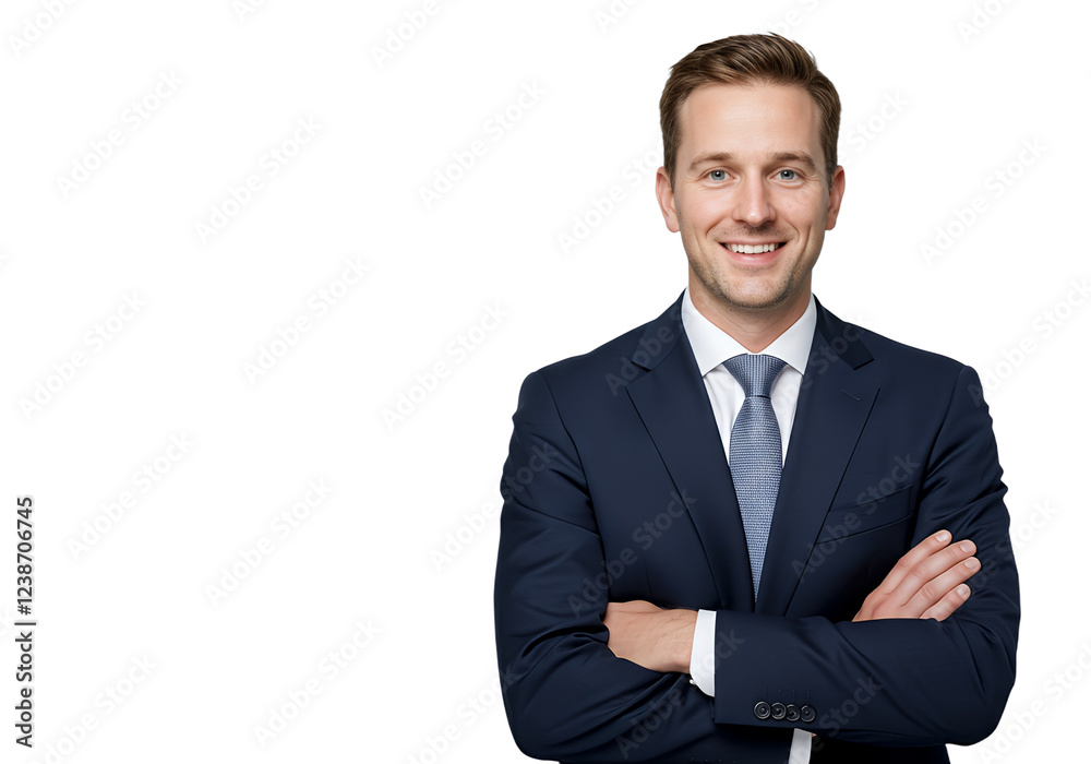 Handsome businessman in formal wear smiling and looking at camera, isolated Handsome businessman in formal wear smiling and looking at camera, isolated