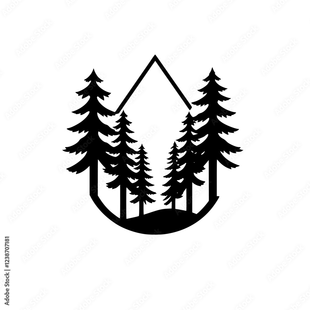 Obraz premium Majestic Mountain Silhouette with Pine Trees: Nature Landscape Graphic Design