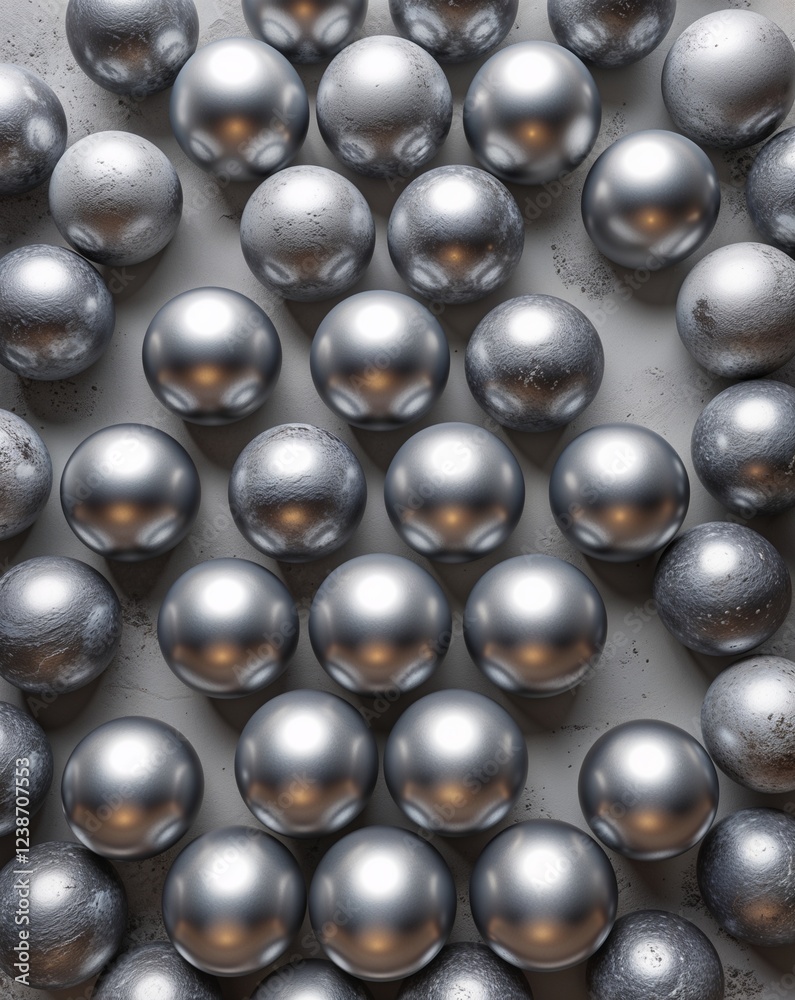 Light gray brushed metallic spheres arranged in concentric circles abstract background