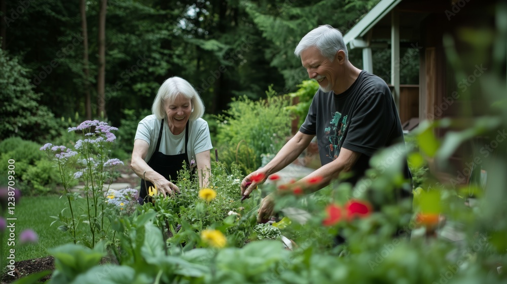 custom made wallpaper toronto digitalA man and a woman are working together in a garden. The woman is wearing an apron and the man is wearing a black shirt. They are both smiling and seem to be enjoying their time together