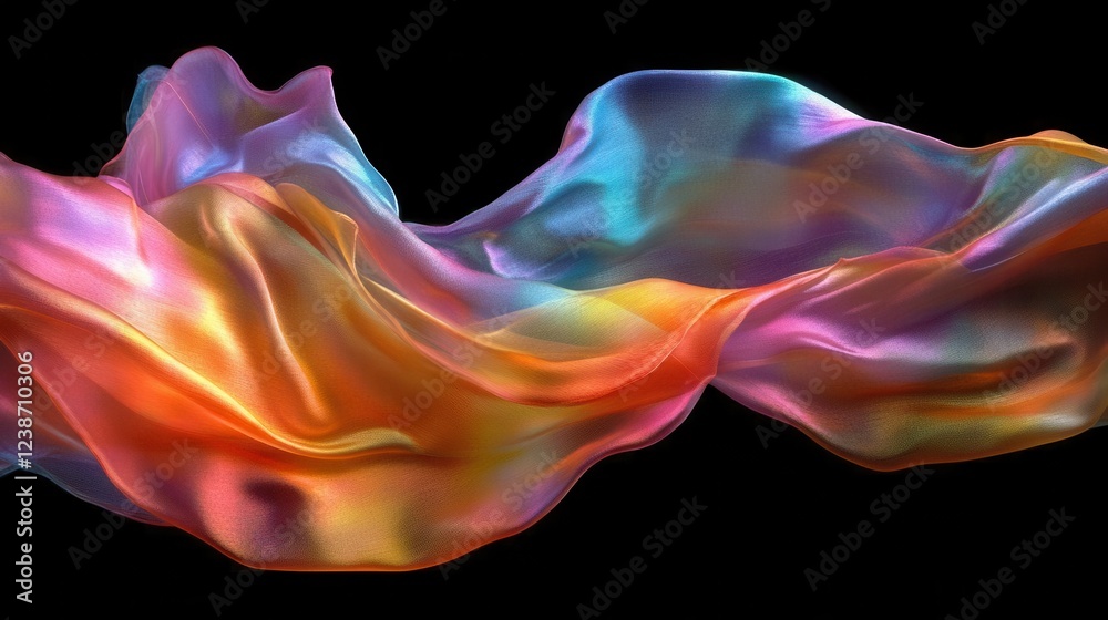 Fototapeta premium iridescent silk fabric flowing in zero gravity, creating abstract patterns with prismatic light reflections