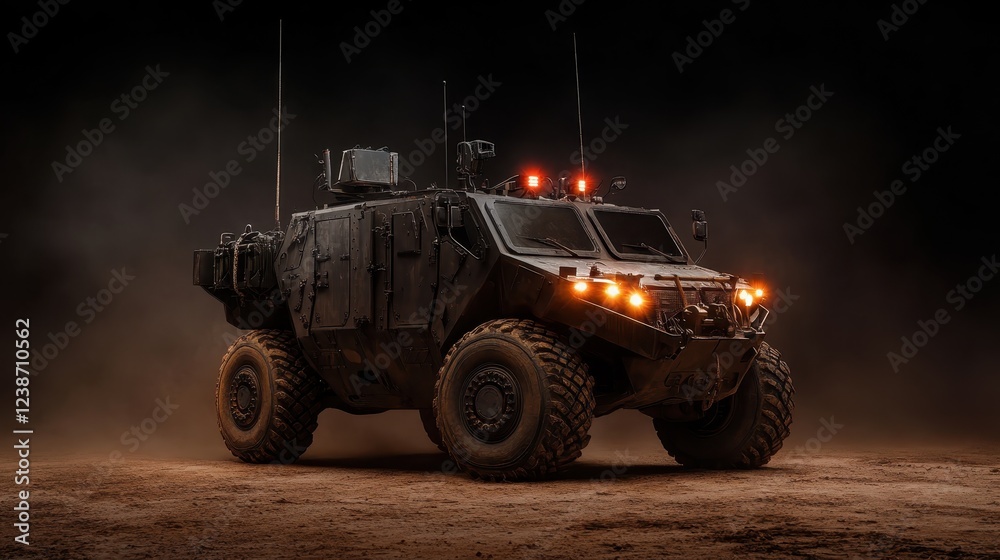 An armored military transport vehicle showcasing its bold design and tactical features, designed for security and protection in challenging environments. An armored military transport vehicle showcasing its bold design and tactical features, designed for security and protection in challenging environments.