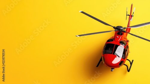 A striking red helicopter captured in motion, standing out against its vibrant background, representing precision, speed, and the essence of aerial operations. photo