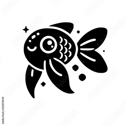 Adorable Black and White Goldfish Illustration: Minimalist Aquatic Animal Design