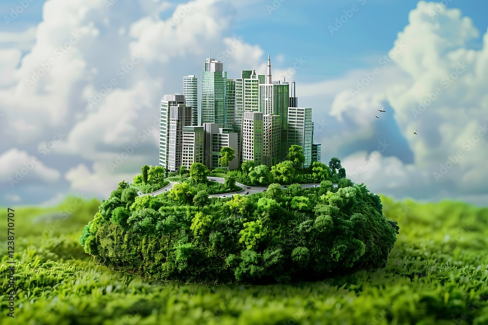 Fototapeta premium Eco-Friendly City Concept with Greenery and Urban Architecture