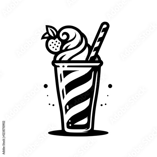 Creamy Strawberry Milkshake: A Refreshing Summer Treat. Indulge in this delicious, cold dessert, perfect for a hot day. This monochrome graphic design is both sweet and stylish.