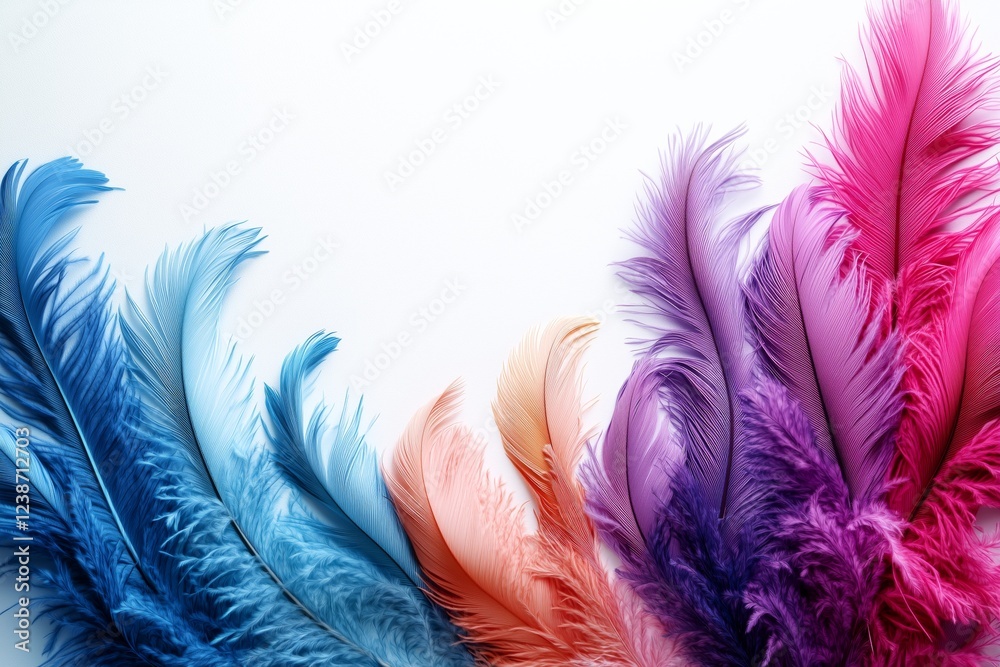 Fototapeta premium Colorful feathers creating a vibrant and festive atmosphere on white background