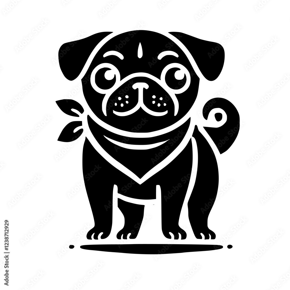 Adorable Pug Dog in Black and White: A Cute Pet Illustration Adorable Pug Dog in Black and White: A Cute Pet Illustration