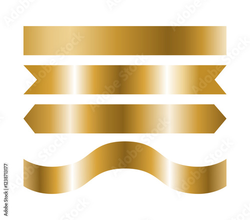 Golden Ribbon Border, Divider, Separation Vector Set