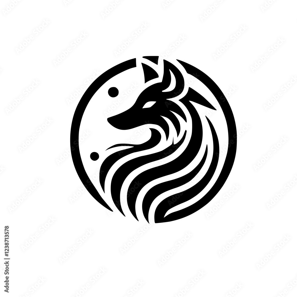 Naklejka premium Majestic Wolf Logo: Black and White Abstract Animal Design