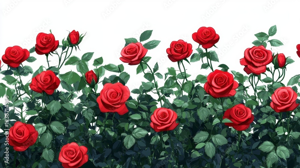 Fototapeta premium Vibrant Red Roses in Bloom Against a Soft White Background