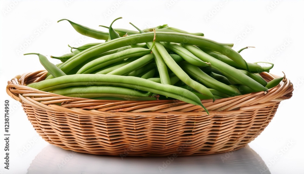 clean inexperienced beans in a wicker basket isolated on a white historical past clean inexperienced beans in a wicker basket isolated on a white historical past