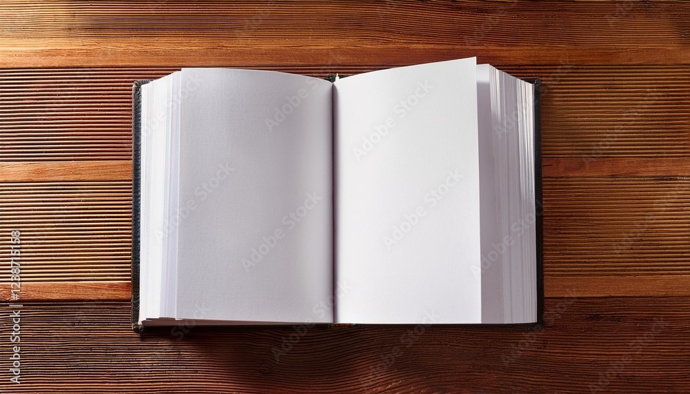 open blank ebook on timber background