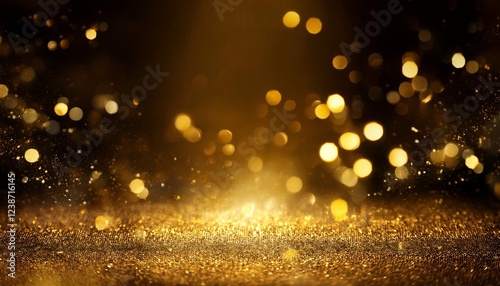 summary luxury gold historical past with gold debris glitter vintage lighting fixtures background christmas golden mild shine particles bokeh on dark background gold foil texture excursion