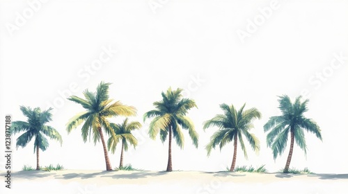 Serene Beach Scene with Lush Green Tropical Palm Trees