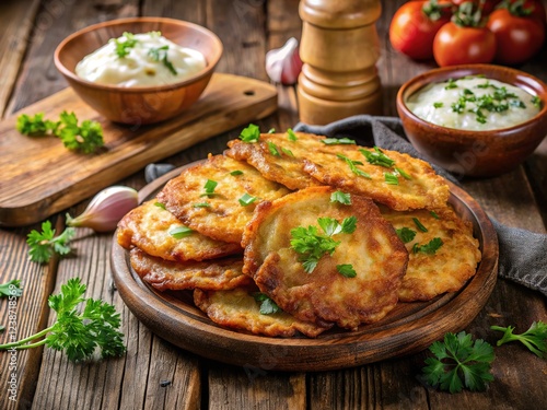 High-flying Hungarian latkes, showcasing crispy goodness. photo