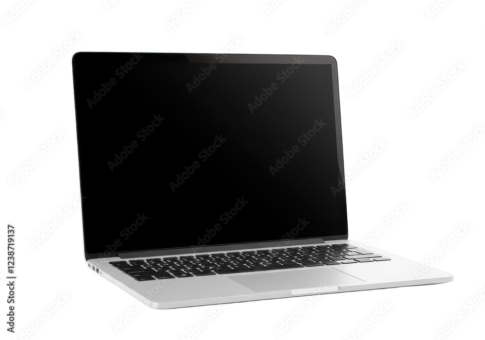 Modern silver laptop with blank black screen isolated on white background Modern silver laptop with blank black screen isolated on white background