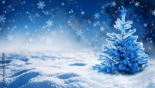 stunning blue christmas tree snowflakes on snow on winter background