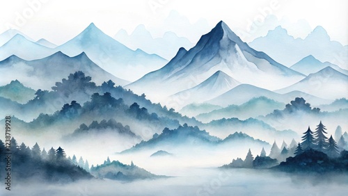 Wallpaper Mural Serene Watercolor Landscape of Misty Mountains and Forests Torontodigital.ca