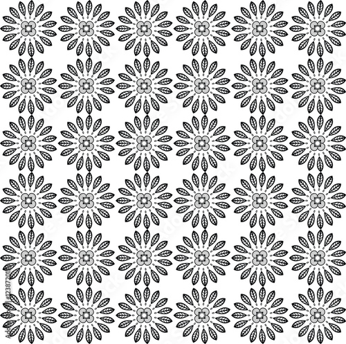 Decorative eastern design elements. Paper cut mandala flower and seamless pattern. Ornament in Asian style. Islamic floral decor and template print for wallpaper, card