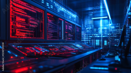 High-tech cybersecurity command center futuristic operations in a digital environment