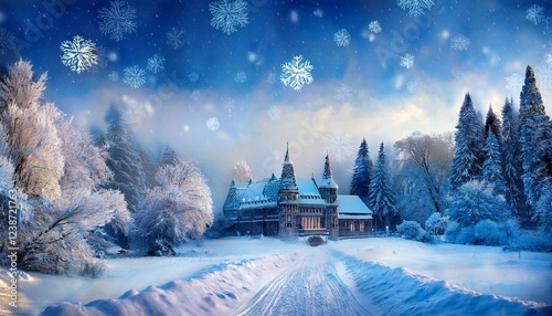 wintry weather historical past with snowflakes blue and white colors