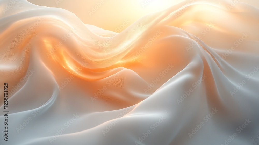 Fototapeta premium Warm light illuminates softly flowing cream silk fabric. AI Generated
