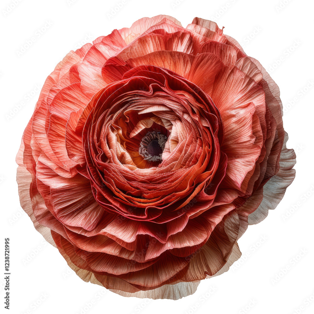 Fototapeta premium vibrant, layered flower with intricate petals in shades of red and peach, showcasing natural beauty and elegance. Perfect for floral arrangements or decorative purposes