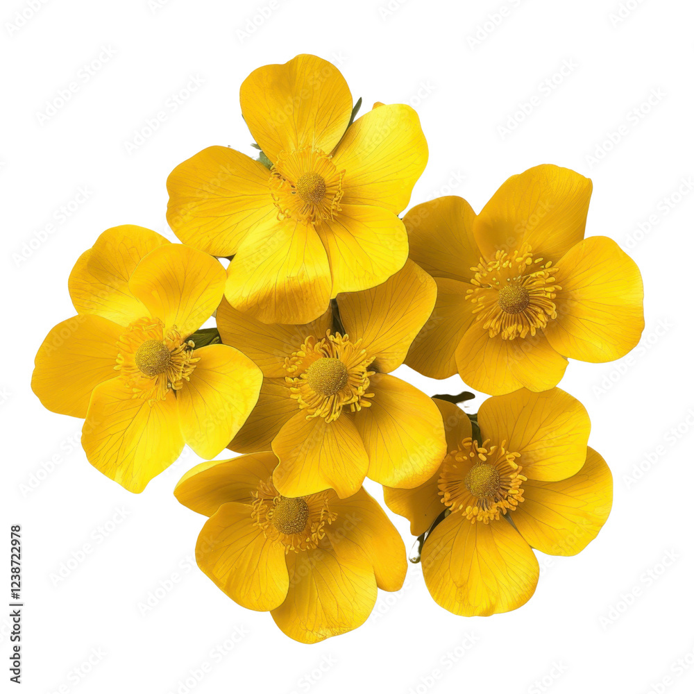 Naklejka premium Bright yellow flowers arranged beautifully, showcasing their vibrant petals and intricate details. Perfect for adding touch of nature beauty to any design
