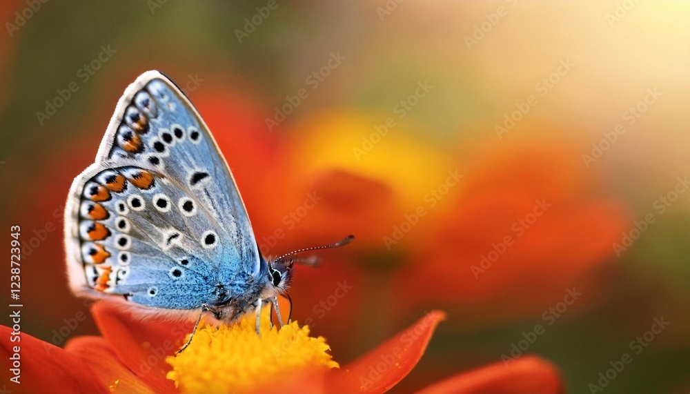 blue butterfly on yellow flower on red history amanda blue polyommatus amandus blue butterfly on yellow flower on red history amanda blue polyommatus amandus