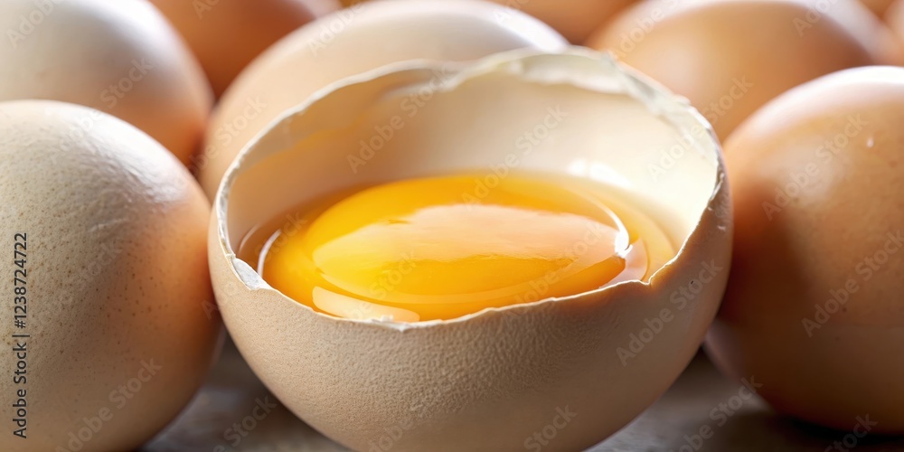 A close-up shot of an open egg with a visible golden yolk surrounded by a delicate network of egg whites , egg white, yellow A close-up shot of an open egg with a visible golden yolk surrounded by a delicate network of egg whites , egg white, yellow