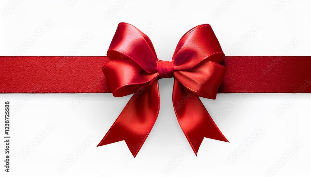 a large red ribbon bow on the left of a long straight piece of ribbon to be used as a birthday or christmas banner border isolated against a background a large red ribbon bow on the left of a long straight piece of ribbon to be used as a birthday or christmas banner border isolated against a background