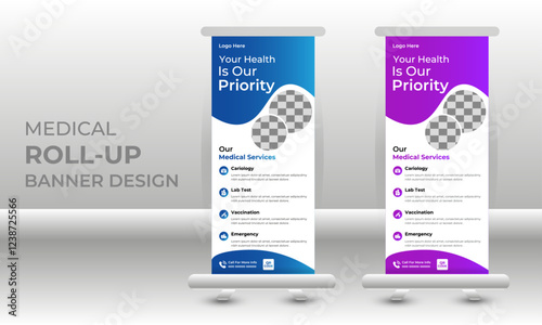 Healthcare and medical agency Corporate roll up banner design or pull up banner template and stand design, advertisement, flyer design, display vector illustration.