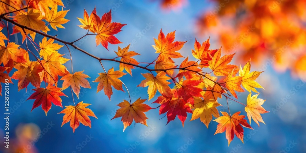 Vibrant Autumn Maple Leaves Branch Against a Bright Blue Sky Vibrant Autumn Maple Leaves Branch Against a Bright Blue Sky