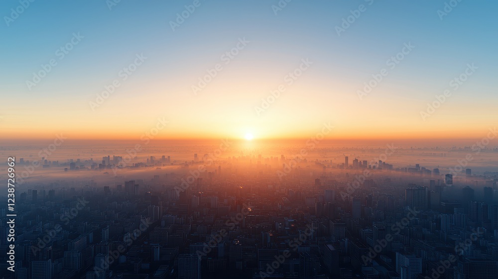 Polution in city, A breathtaking sunrise illuminates the city skyline, casting warm hues over the horizon, blending sky and buildings in a misty atmosphere. Polution in city, A breathtaking sunrise illuminates the city skyline, casting warm hues over the horizon, blending sky and buildings in a misty atmosphere.