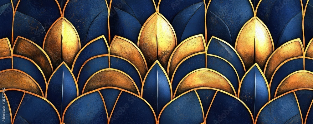 Art deco golden ornamentation on deep blue textured background Art deco golden ornamentation on deep blue textured background